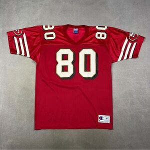 Champion  San Francisco Rice Red #80 Football Jersey with White & Gold Accents